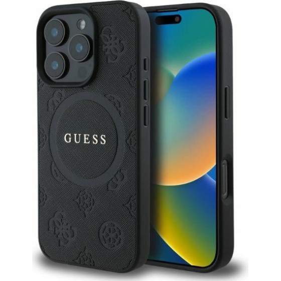 Guess case for iPhone 16 Pro 6,3'' GUHMP16LPSAPSMEK black hardcase Saffiano Peony Classic Logo MagSafe
