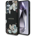Guess HC Magnetic PU Grained Flowers Classic Logo case for Samsung Galaxy S25 black