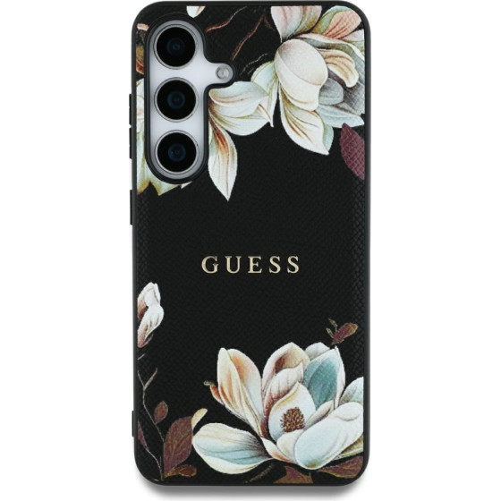 Guess HC Magnetic PU Grained Flowers Classic Logo case for Samsung Galaxy S25 Ultra black
