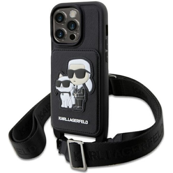 Karl Lagerfeld case for iPhone 14 Pro 6,1'' KLHCP14LCSAKCPMK black hardcase Crossbody Saffiano Karl & Choupette