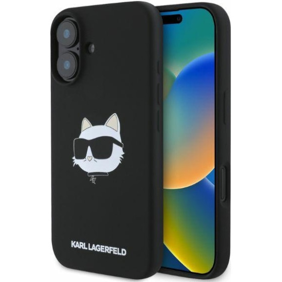 Karl Lagerfeld case for iPhone 16 6,1'' KLHMP16SSCHPPLK black hardcase Silicone Choupette Head Print MagSafe