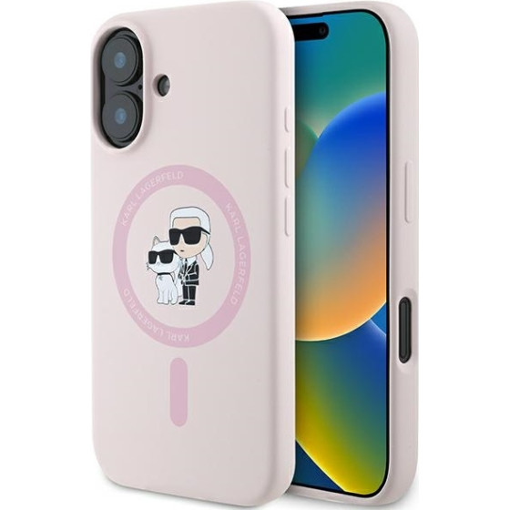 Karl Lagerfeld case for iPhone 16 6,1'' KLHMP16SSCMKCRHP pink hardcase Silicone KC Heads Ring MagSafe