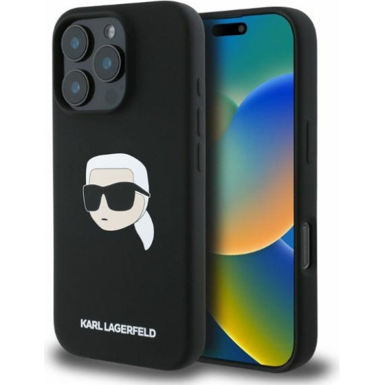 Karl Lagerfeld case for iPhone 16 Pro 6,3'' KLHMP16LSKHPPLK black hardcase Silicone KL Head Print MagSafe