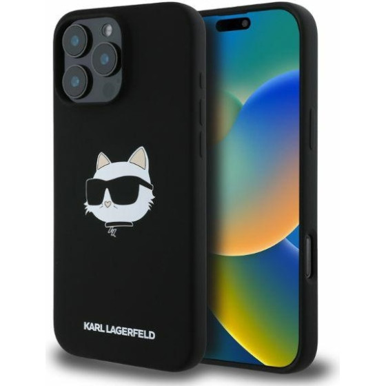 Karl Lagerfeld case for iPhone 16 Pro Max 6,9'' KLHMP16XSCHPPLK black hardcase Silicone Choupette Head Print MagSafe