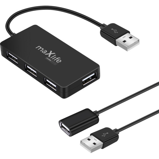 Maxlife Home Office Usb 2.0 Hub Usb - 4x Usb 0,15 m Black + Cable 1,5 m