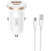 XO car charger CC56 PD 30W QC 1x USB 1x USB-C white + USB - USB-C cable