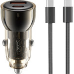 XO car charger CC60 60W 1x USB 1x USB-C black + USB-C - USB-C cable