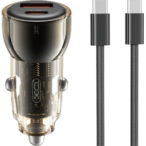 XO car charger CC60 60W 1x USB 1x USB-C black + USB-C - USB-C cable