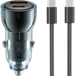 XO car charger CC60 60W 1x USB 1x USB-C blue + USB-C - USB-C cable