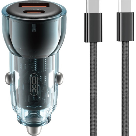 XO car charger CC60 60W 1x USB 1x USB-C blue + USB-C - USB-C cable