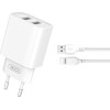 XO wall charger CE02C 2x USB 2,1A white + USB-C cable