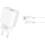 XO wall charger CE02D QC 3.0 18W 1x USB white + microUSB cable