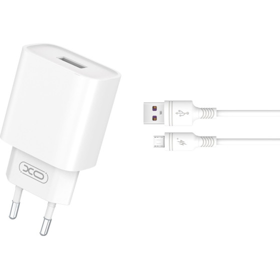 XO wall charger CE02D QC 3.0 18W 1x USB white + microUSB cable