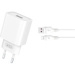 XO wall charger CE02D QC 3.0 18W 1x USB white + USB-C cable