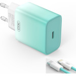 XO wall charger CE18 PD 30W 1x USB-C blue-white + cable USB-C - Lightning
