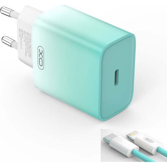 XO wall charger CE18 PD 30W 1x USB-C blue-white + cable USB-C - Lightning