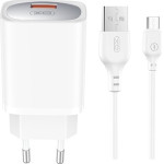 XO wall charger CE19 QC 18W 1x USB white + cable microUSB