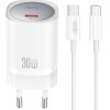 XO wall charger CE20 PD 30W 1x USB-C white + cable USB-C - USB-C