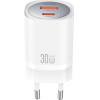 XO wall charger CE21 PD 30W 1x USB-C 1x USB white + cable USB-C - USB-C