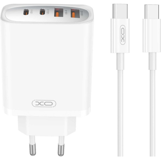 XO wall charger CE22 PD 45W 2x USB-C 2x USB white + cable USB-C - USB-C