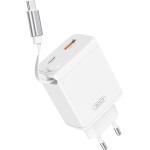 XO wall charger CE31 1x USB 1x USB-C 30W white with retractable USB-C cable