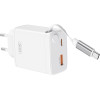 XO wall charger CE31 1x USB 1x USB-C 30W white with retractable USB-C cable