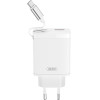 XO wall charger CE31 1x USB 1x USB-C 30W white with retractable USB-C cable