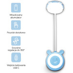 LTC Led Teddy Bear Desk Lamp 3W, 3000/4500/6000K, adjustable, 1200mAh, blue,