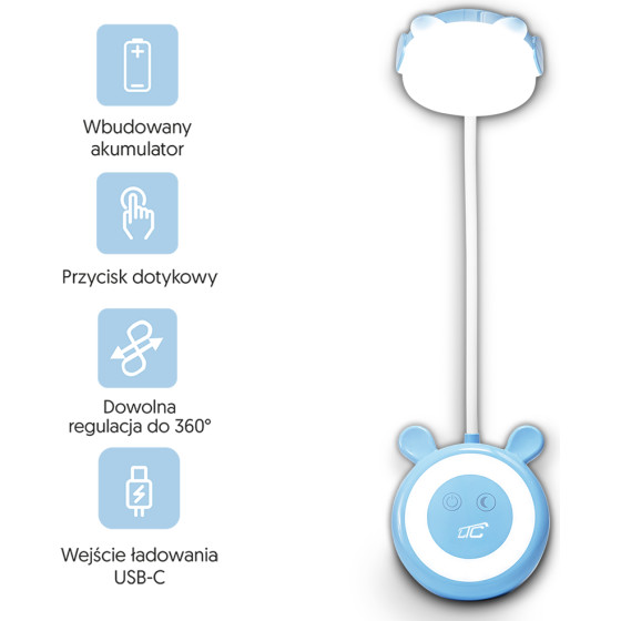 LTC Led Teddy Bear Desk Lamp 3W, 3000/4500/6000K, adjustable, 1200mAh, blue,