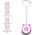 LTC Led Teddy Bear Desk Lamp 3W, 3000/4500/6000K, adjustable, 1200mAh, pink,