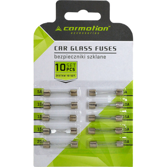 LTC Set Of 30mm Glass fuses: 5A, 10A, 15A, 25A, Pack Of 10 pcs.