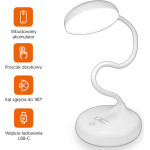 LTC Wireless Led Desk Lamp 6W, 3000/4500/6000K, Touch control, 3000mAh, white,