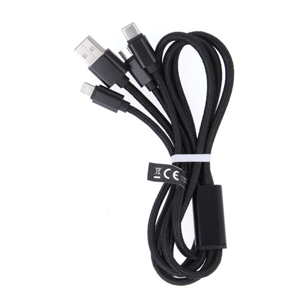 Maxlife 3in1 Cable Usb - Lightning + USB-C + Microusb 1,0 m 2,1A Black nylon