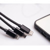 Maxlife 3in1 Cable Usb - Lightning + USB-C + Microusb 1,0 m 2,1A Black nylon