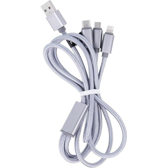 Maxlife 3in1 Cable Usb - Lightning + USB-C + Microusb 1,0 m 2,1A Grey nylon