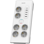 Philips Anti-Surge Power Strip Extension Cord 6 Schuko Sockets + 6xUSB-A + 1xUSB-C 2m 16A white