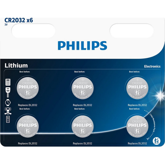 Philips Battery CR2032 Lithium 6pc Blister