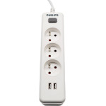 Philips Power Strip Etension Cord 3 Sockets + 2 Usb 2m 10A white
