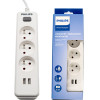 Philips Power Strip Etension Cord 3 Sockets + 2 Usb 2m 10A white