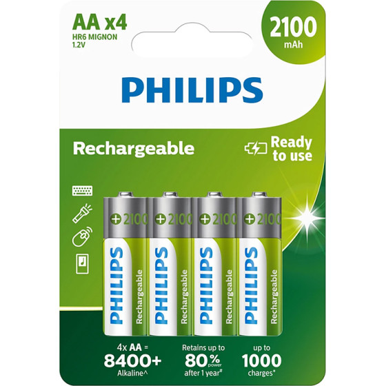 Philips Rechargable Batttery Aa Nimh 2100mAh Set Of 4pcs.