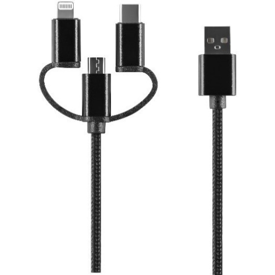 Setty 3in1 Cable Usb - Lightning + USB-C + Microusb 1,0 m 2A Black Nylon DT