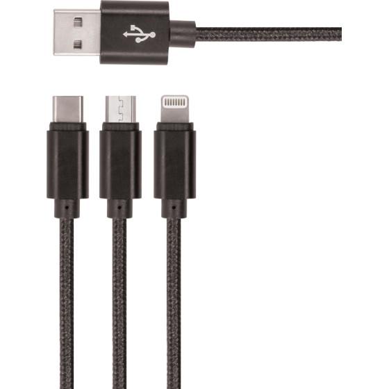 Setty 3in1 Cable Usb - Lightning + USB-C + Microusb 1,0 m 2A KN3W1-01 black