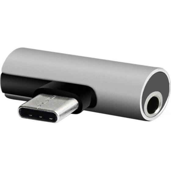 Setty Adapter USB-C - Audio Jack 3,5mm + USB-C AD-C-JC-7 sliver