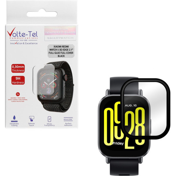 Volte-Tel Tempered Plexi Glass Xiaomi Redmi Watch 5 3D Edge 2.1'' 0.30mm Full Glue Full Cover BLACK - (5205308384059)