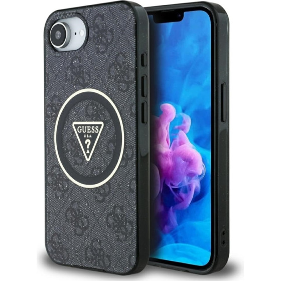 Guess Iml Metal Glitter 4G Circle Triangle Magsafe - Case For Iphone 16e (black) - (GUHMPSE4HG4PRTGK)