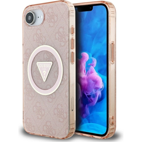 Guess Iml Metal Glitter 4G Circle Triangle Magsafe - Case For Iphone 16e (pink) - (GUHMPSE4HG4PRTGP)