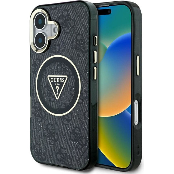 Guess Case For Iphone 16 Compatible With Magsafe GUHMP16SHG4PRtgk (Iml Metal Glitter 4G Circle Triangle) black
