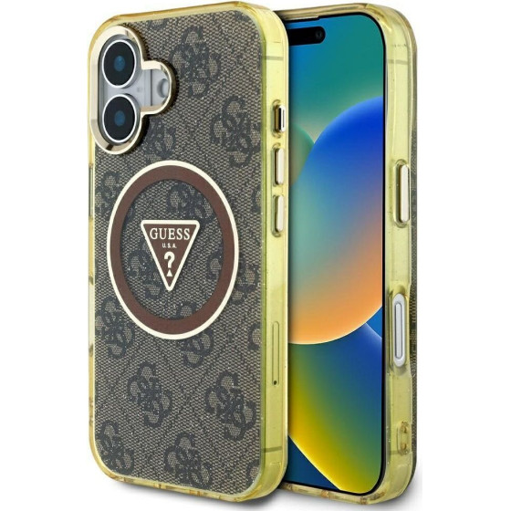 Guess Case For Iphone 16 Compatible With Magsafe GUHMP16SHG4PRtgw (Iml Metal Glitter 4G Circle Triangle) brown