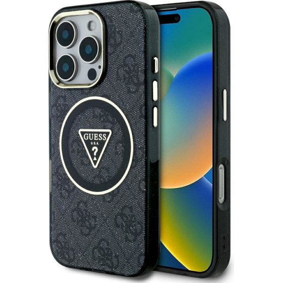 Guess Case For Iphone 16 Pro Max Compatible With Magsafe GUHMP16XHG4PRtgk (Iml Metal Glitter 4G Circle Triangle) black