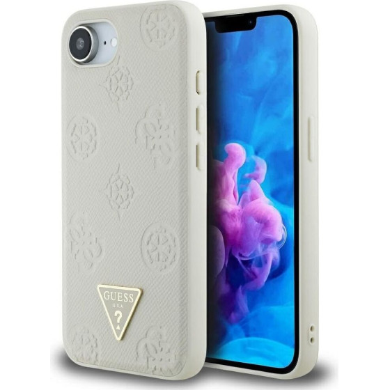 Guess Case For Iphone 16e (Se 4 2025) Compatible With Magsafe GUHMPSE4PGbtme (Grained Pu Hot Stamp Peony Triangle Logo) beige